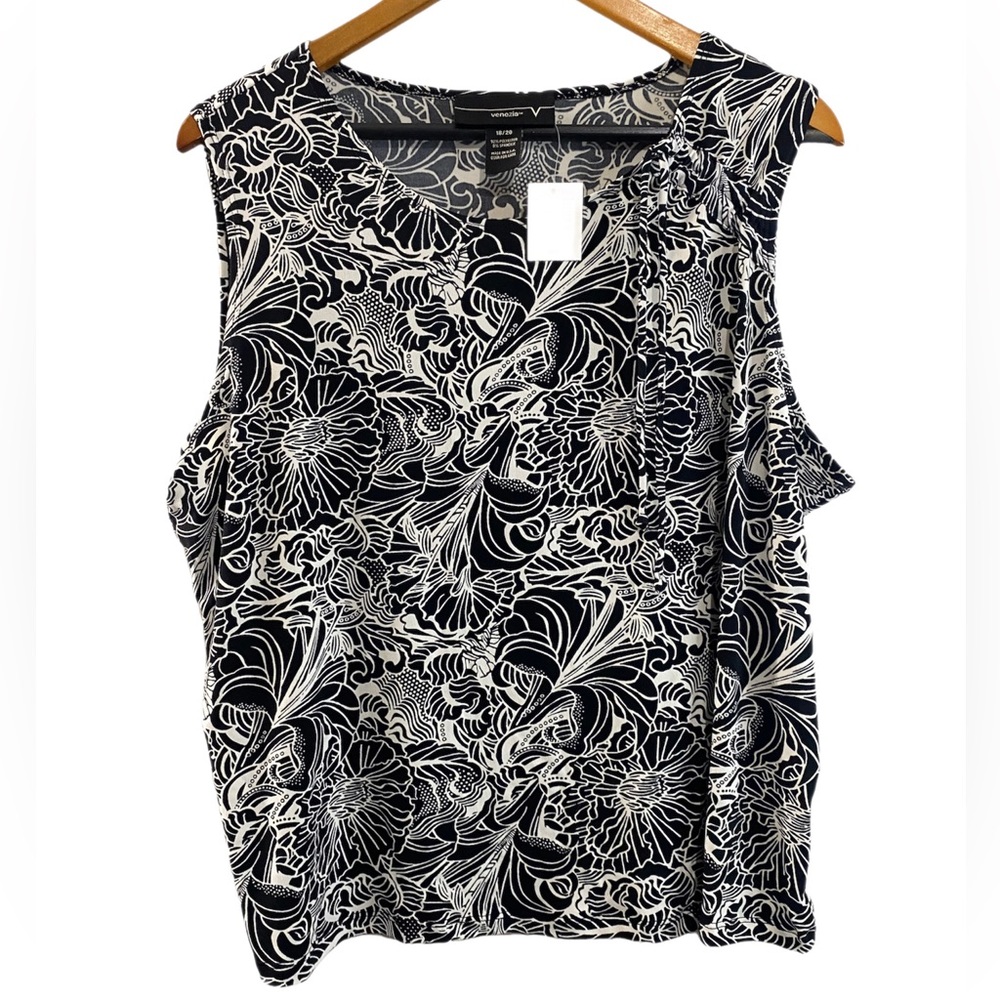 *NWT* Lane Bryant Venezia Sleeveless Blouse Black & White Abstract Size 18-20